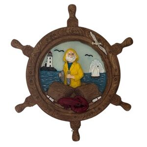 Nautical‎ Fisherman Wall Plaque Ship Wheel Maritime Coastal Cottage Decor